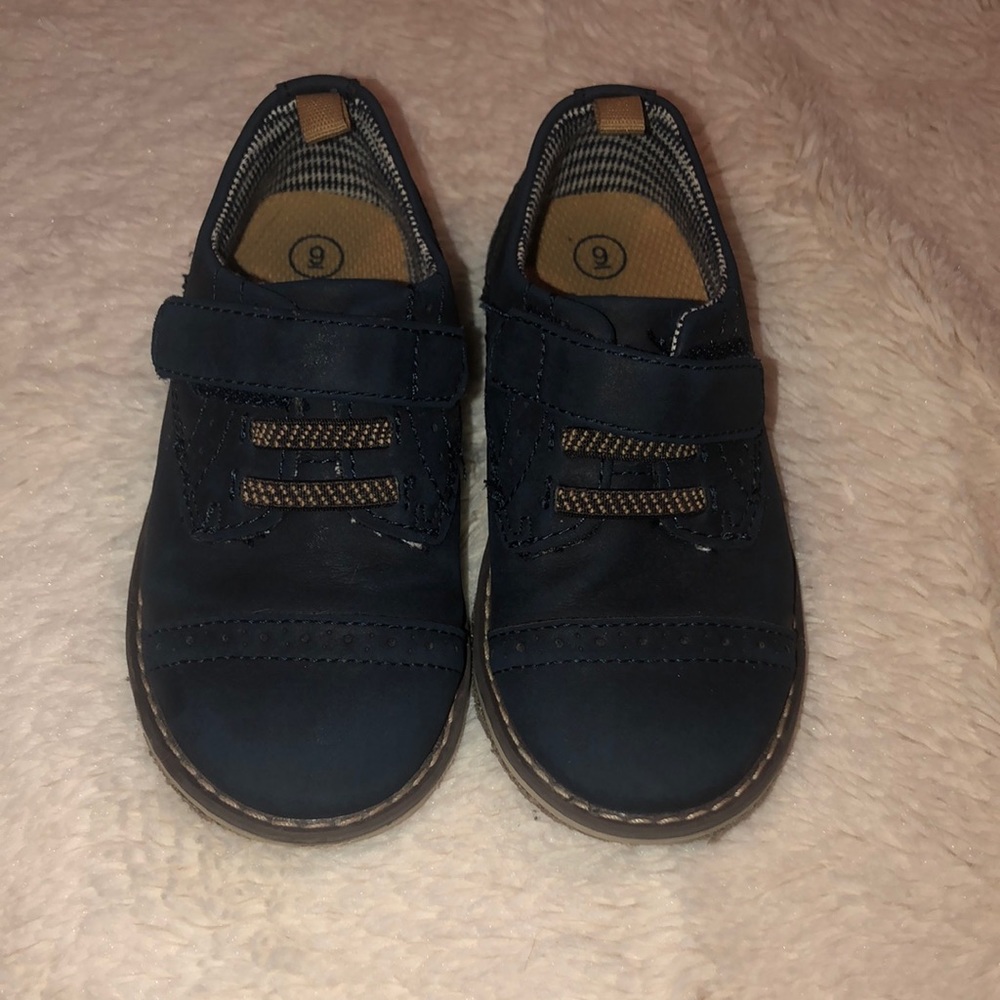 Navy dress shoes stitched, laces  and Velcro strap
